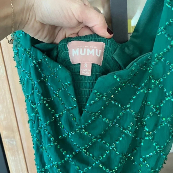Show Me Your Mumu emerald mini sequin dress belt cocktail eras sparkly twilight - Picture 4 of 9